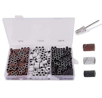 BNG 210pcs Sanding Bands 80120 180 Grit E File Sanding Band For Nail Drill Manicure Set with Box Nail Art Sanding Tape with 1pcs 332 inch Nail Drill Bit - Image 1