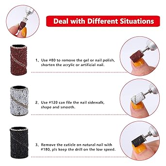 BNG 210pcs Sanding Bands 80120 180 Grit E File Sanding Band For Nail Drill Manicure Set with Box Nail Art Sanding Tape with 1pcs 332 inch Nail Drill Bit - Image 4