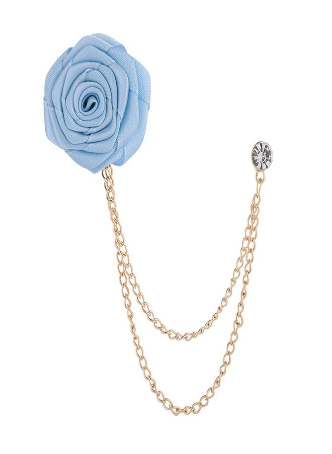 POYAMUSE Bridegroom Wedding Brooch, Rose Flower Brooch Lapel Pin Badge Tassel Chain for Men Suit Accessories, Cloth Art Handmade Jewelry (Baby blue) - Image 1
