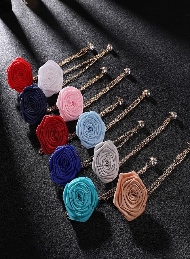 POYAMUSE Bridegroom Wedding Brooch, Rose Flower Brooch Lapel Pin Badge Tassel Chain for Men Suit Accessories, Cloth Art Handmade Jewelry (Baby blue) - Image 2