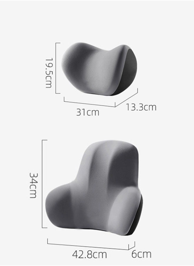 Generic Car Headrest Neck Pillow and Lumbar Support Set for Car Seats Relieve Neck and Back Pain Memory Foam Head Pillow Ergonomically Designed Car Seat Black  - Image 2