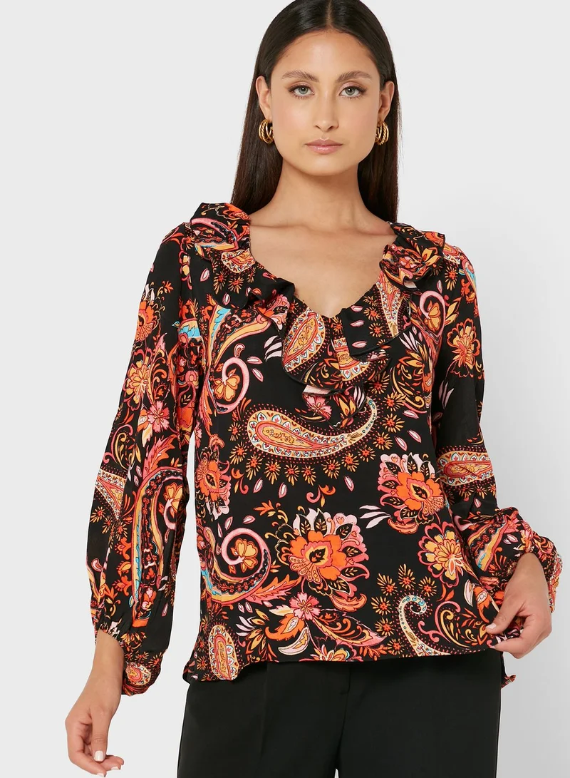 Wallis Petite Printed Balloon Sleeve Top