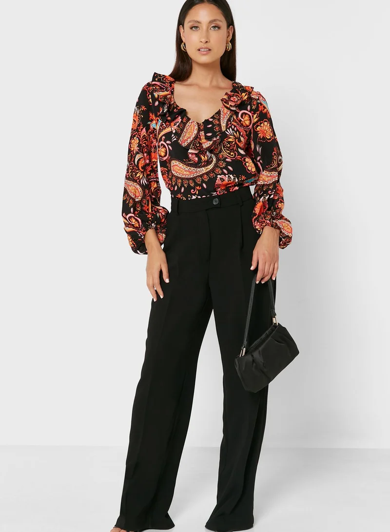 Wallis Petite Printed Balloon Sleeve Top
