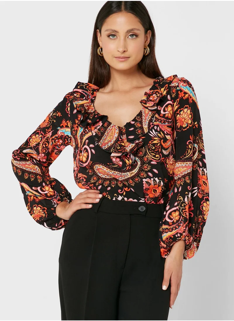 Wallis Petite Printed Balloon Sleeve Top