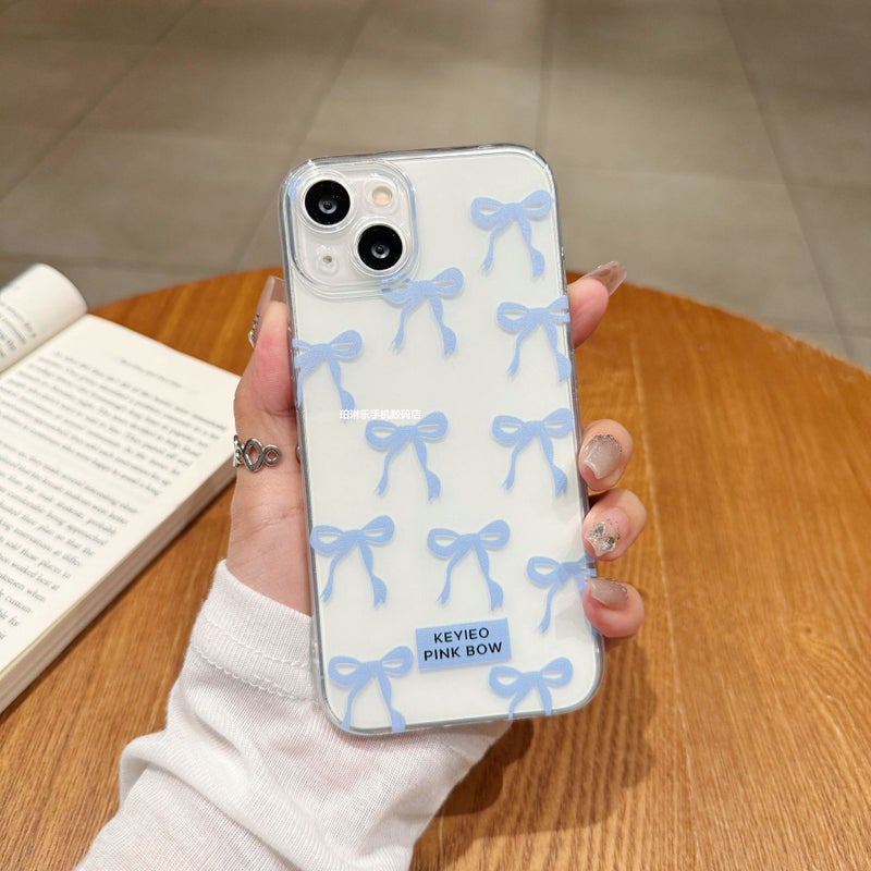 Blue and Pink Bow Suitable for Apple Promax Pro Mobile Phone Case Fine Hole Promax - Image 5