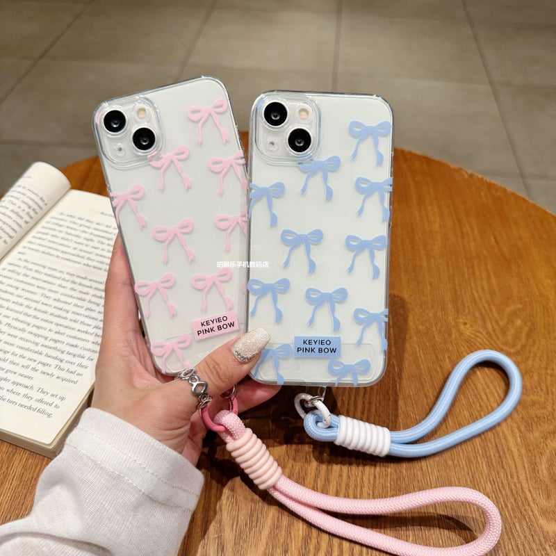 Blue and Pink Bow Suitable for Apple Promax Pro Mobile Phone Case Fine Hole Promax - Image 2
