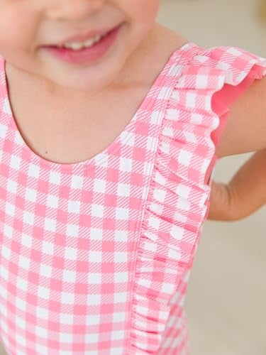 RuffleButts Girls UPF50+ Sun Protection Sleeveless Butterfly Sleeve/Waterfall One Piece Swimsuit - Bubblegum Pink Gingham, 12-18m - Image 2