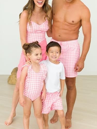 RuffleButts Girls UPF50+ Sun Protection Sleeveless Butterfly Sleeve/Waterfall One Piece Swimsuit - Bubblegum Pink Gingham, 12-18m - Image 3