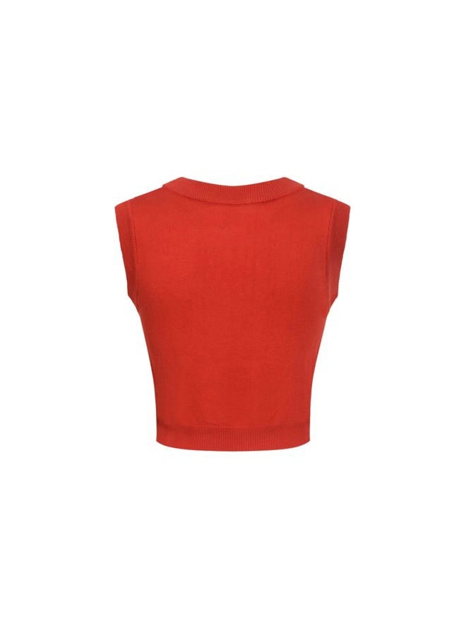 OXKNIT Women's Red Knitted Vest Skirt Sets, Casual Retro Tiger Pattern 2 Piece Sets Cotton Summer Outfits, Red, L - Image 3