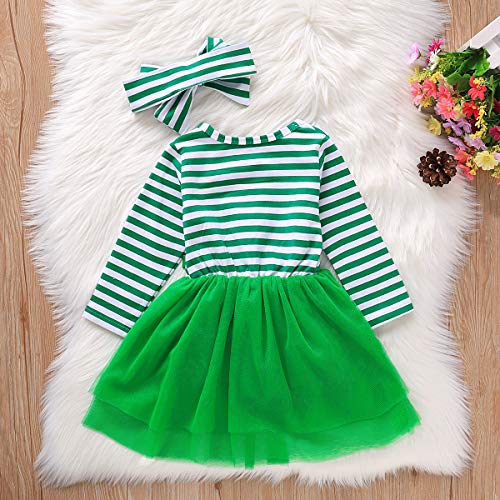 GOOCHEER St. Patrick´s Day Toddler Girl Outfit Clover Long Sleeves Toddler Girl St. Patrick´s Day Dress Clothes + Headband (Green, 2-3T) - Image 3