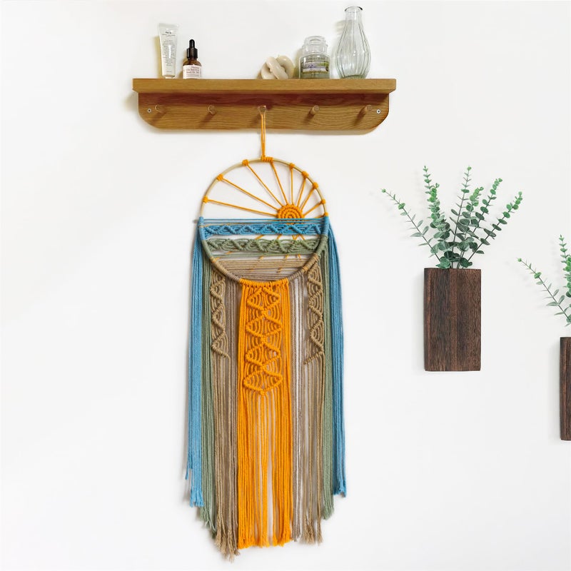 LB Macrame Wall Hanging Boho Macrame Wall Decor, Sunset Wall Art Dream Catcher Hand Woven Wall Art Boho Colorful Sun Tapestry for Bedroom Living Room Nursery Office Backdrop, 10x33 Inch - Image 2