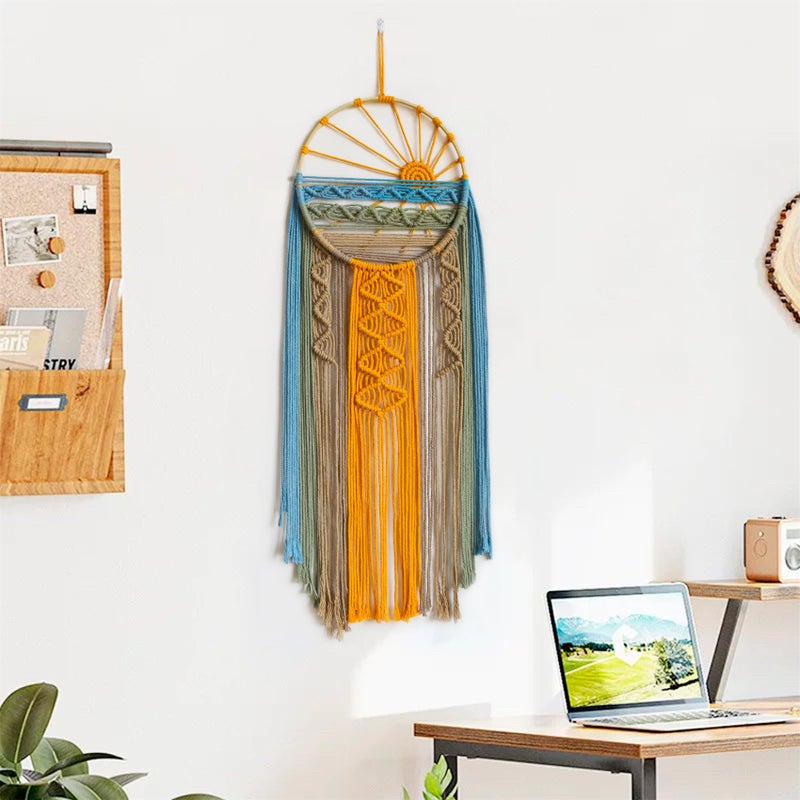 LB Macrame Wall Hanging Boho Macrame Wall Decor, Sunset Wall Art Dream Catcher Hand Woven Wall Art Boho Colorful Sun Tapestry for Bedroom Living Room Nursery Office Backdrop, 10x33 Inch - Image 3