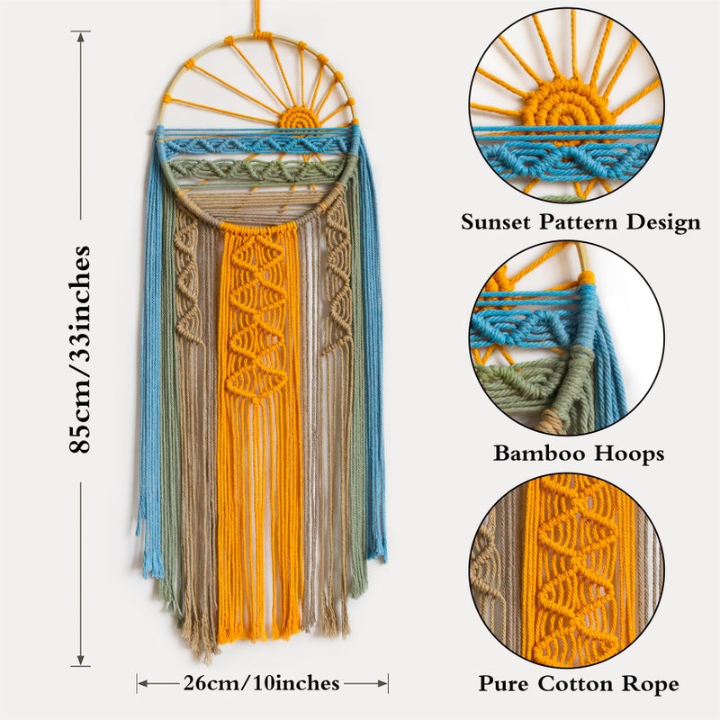 LB Macrame Wall Hanging Boho Macrame Wall Decor, Sunset Wall Art Dream Catcher Hand Woven Wall Art Boho Colorful Sun Tapestry for Bedroom Living Room Nursery Office Backdrop, 10x33 Inch - Image 4
