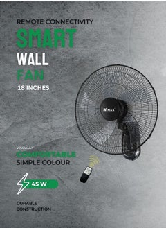 Vmax 18" Wall Fan High Performance Fan with 3-Speed Controls 5 Leaf Blades and Remote Control, Adjustable Tilt Angle V-HWF3007 Black  - Image 1