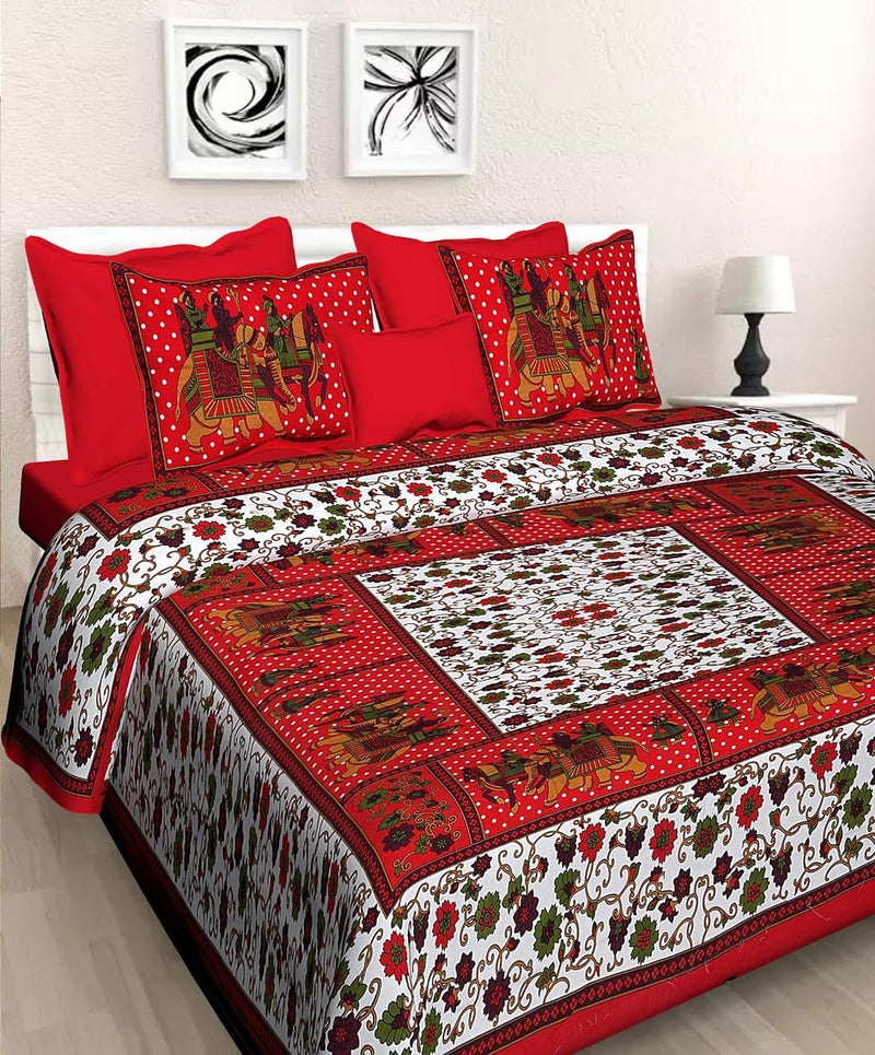 Meejoya 100 Cotton Rajasthani Jaipuri Traditional King Size Double Bed Bedsheet with 2 Pillow Covers Multi20 - Image 1