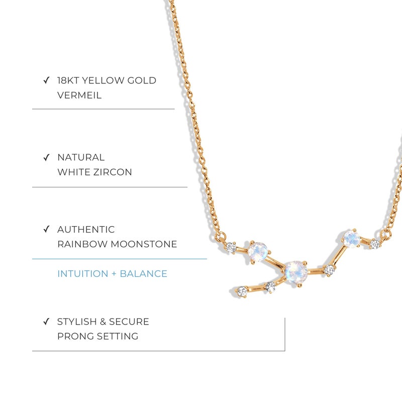 Moon Magic Moonstone Necklace - Taurus Zodiac Constellation / 925 Sterling Silver - 18k Rose Gold - Yellow Gold Rainbow Moonstone Necklaces for Women/Authentic Rainbow Crystal Jewelry - Image 3