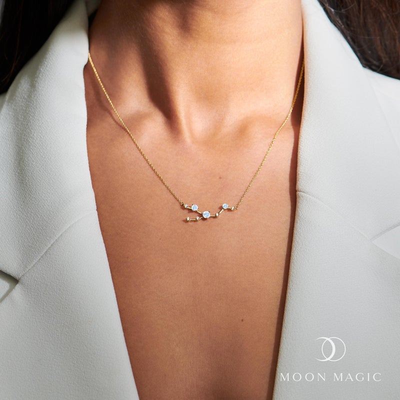 Moon Magic Moonstone Necklace - Taurus Zodiac Constellation / 925 Sterling Silver - 18k Rose Gold - Yellow Gold Rainbow Moonstone Necklaces for Women/Authentic Rainbow Crystal Jewelry - Image 2