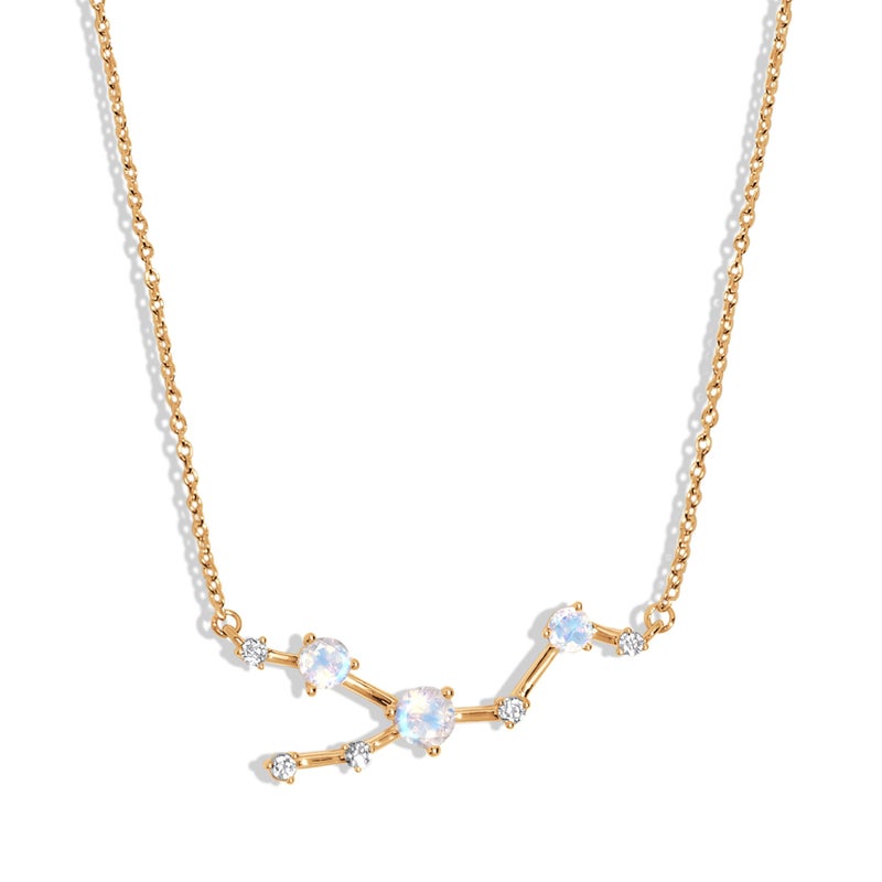 Moon Magic Moonstone Necklace - Taurus Zodiac Constellation / 925 Sterling Silver - 18k Rose Gold - Yellow Gold Rainbow Moonstone Necklaces for Women/Authentic Rainbow Crystal Jewelry - Image 1