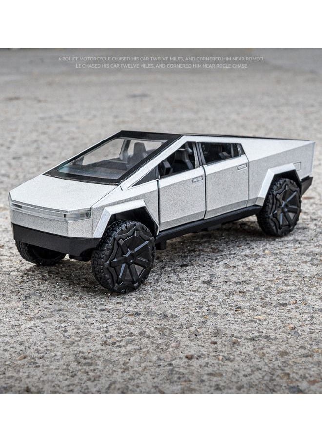 Model car - 1:36 Tesla Pickup Car Model Toy, Diecast Zinc Alloy Pull Back Toy Car, Sound and Light Pull Back Model Car for Kids Boy Girl Gift (Black/Silver) - Image 1