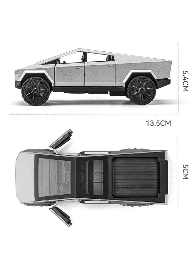 Model car - 1:36 Tesla Pickup Car Model Toy, Diecast Zinc Alloy Pull Back Toy Car, Sound and Light Pull Back Model Car for Kids Boy Girl Gift (Black/Silver) - Image 1