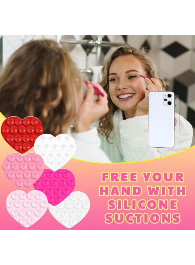 6 Pcs Heart Suction Case Pack,Double Sided Silicone Suction Phone Grip Suction Cup Phone Case Sticky Accessories for iPhone Mobile Devices Mirror Glass Shower Phone Holder  - Image 4