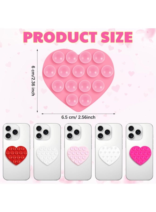 6 Pcs Heart Suction Case Pack,Double Sided Silicone Suction Phone Grip Suction Cup Phone Case Sticky Accessories for iPhone Mobile Devices Mirror Glass Shower Phone Holder  - Image 3