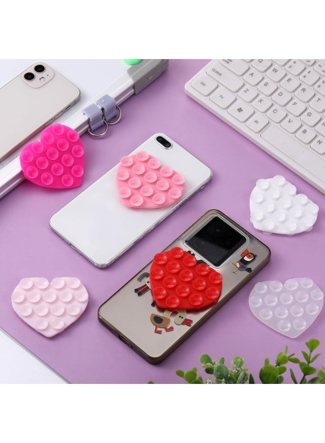 6 Pcs Heart Suction Case Pack,Double Sided Silicone Suction Phone Grip Suction Cup Phone Case Sticky Accessories for iPhone Mobile Devices Mirror Glass Shower Phone Holder  - Image 2