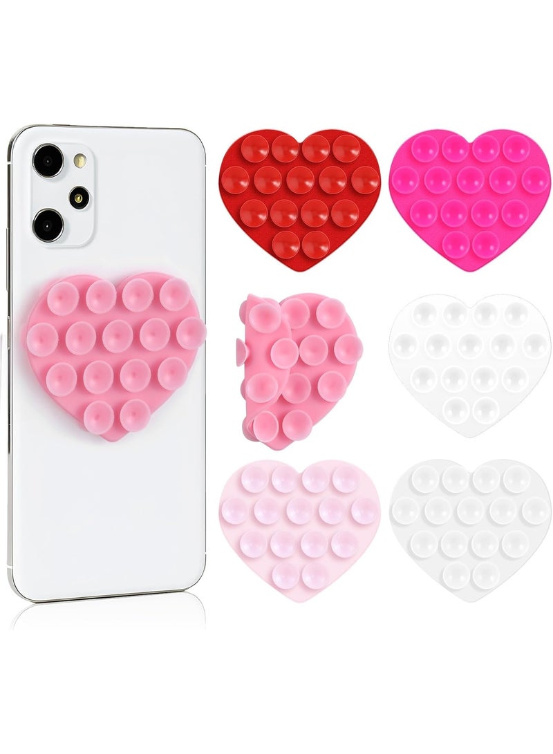 6 Pcs Heart Suction Case Pack,Double Sided Silicone Suction Phone Grip Suction Cup Phone Case Sticky Accessories for iPhone Mobile Devices Mirror Glass Shower Phone Holder  - Image 1
