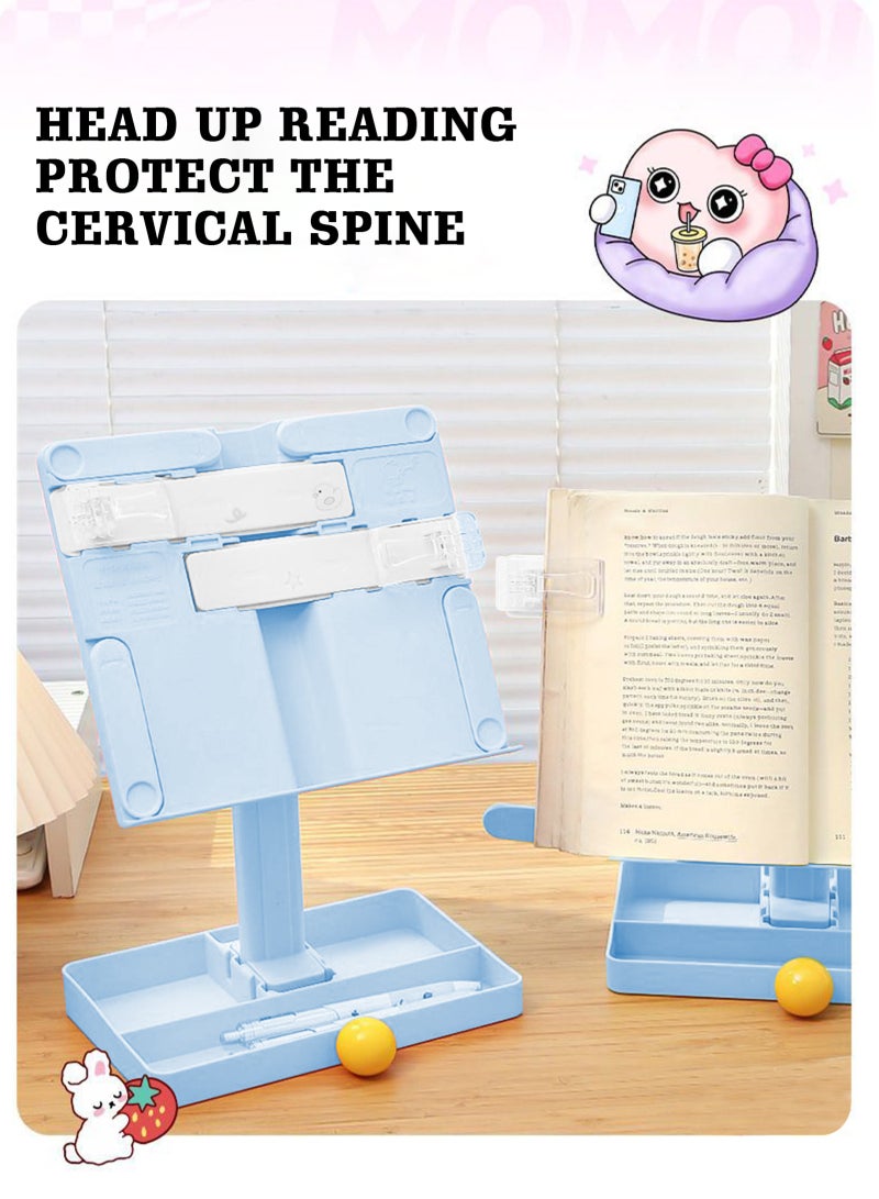 HomarKet Book Stand,Book Holder For Reading Hands Free,Adjustable Rest Book Holders Tray And Page Paper Clips,Foldable Desk Table Bookstand For Kids Textbooks Drawing Ipad Study Supplies - Image 5