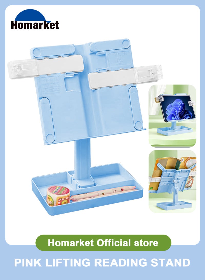 HomarKet Book Stand,Book Holder For Reading Hands Free,Adjustable Rest Book Holders Tray And Page Paper Clips,Foldable Desk Table Bookstand For Kids Textbooks Drawing Ipad Study Supplies - Image 1