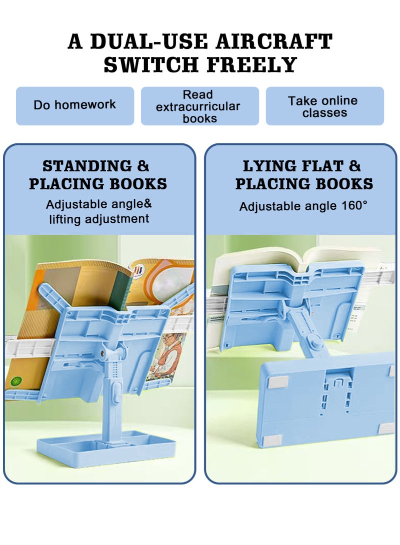 HomarKet Book Stand,Book Holder For Reading Hands Free,Adjustable Rest Book Holders Tray And Page Paper Clips,Foldable Desk Table Bookstand For Kids Textbooks Drawing Ipad Study Supplies - Image 3