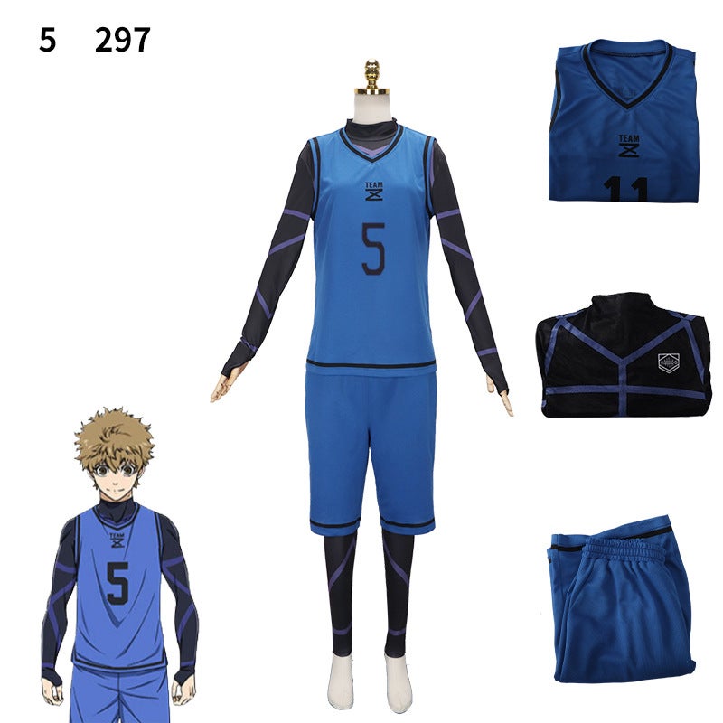 BLUELOCK blue prison cos clothing Jersey Jie Shiyi Bee Music Back thousand cut leopard Ma Guoguo God Lian Jie uniform Blue no. 5 + [jumpsuit]