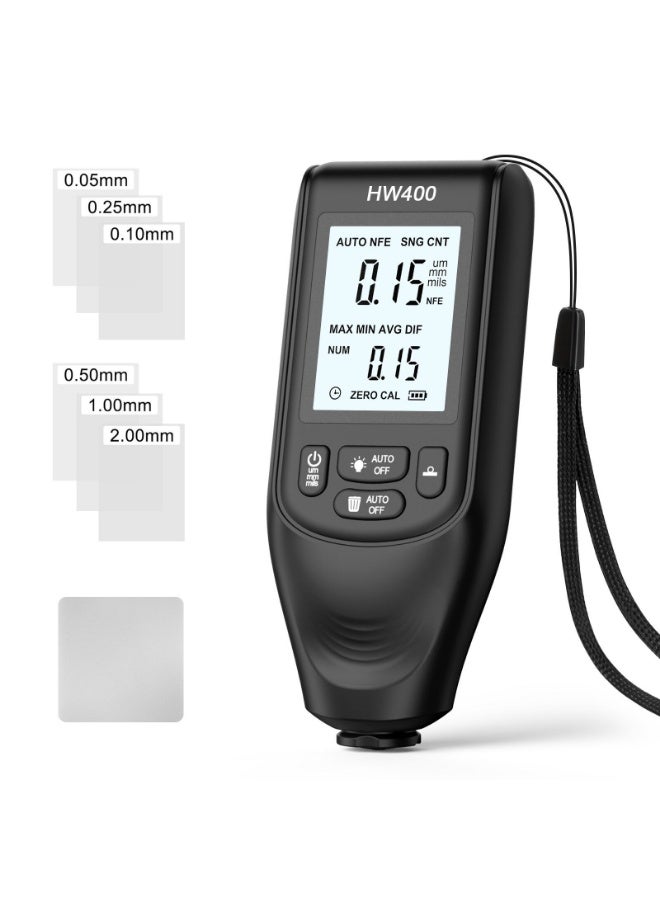 HW-400 High Precision Coating Thickness Gauge, Industrial Paint Thickness Tester for Iron and Aluminum Surfaces, LED Display, Auto Detection, 0-2000µm Range - Image 1