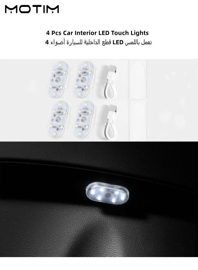 Motim 4 Pcs Car LED Lights Interior, USB Rechargeable Light, Portable White Ambient Light, LED Touch Lights with 6 Bright LED Lamp Beads, Car Night Emergency Light, White  - Image 2