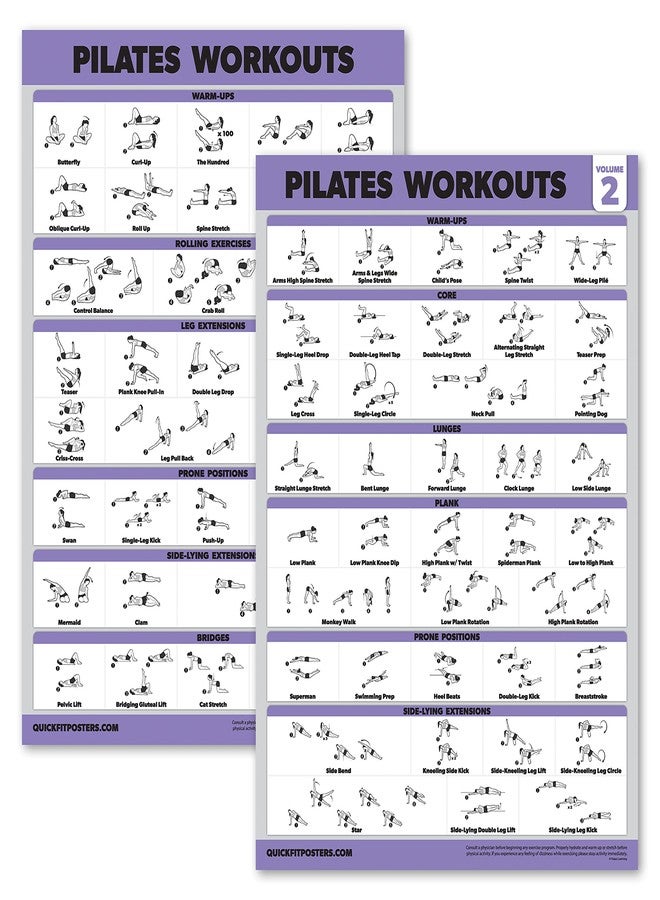 Palace Learning 2 Pack - Pilates Workout Posters Volume 1 & 2 - Pilates Mat Work Exercises - Fitness Chart Set (18" x 24", LAMINATED) - Image 1