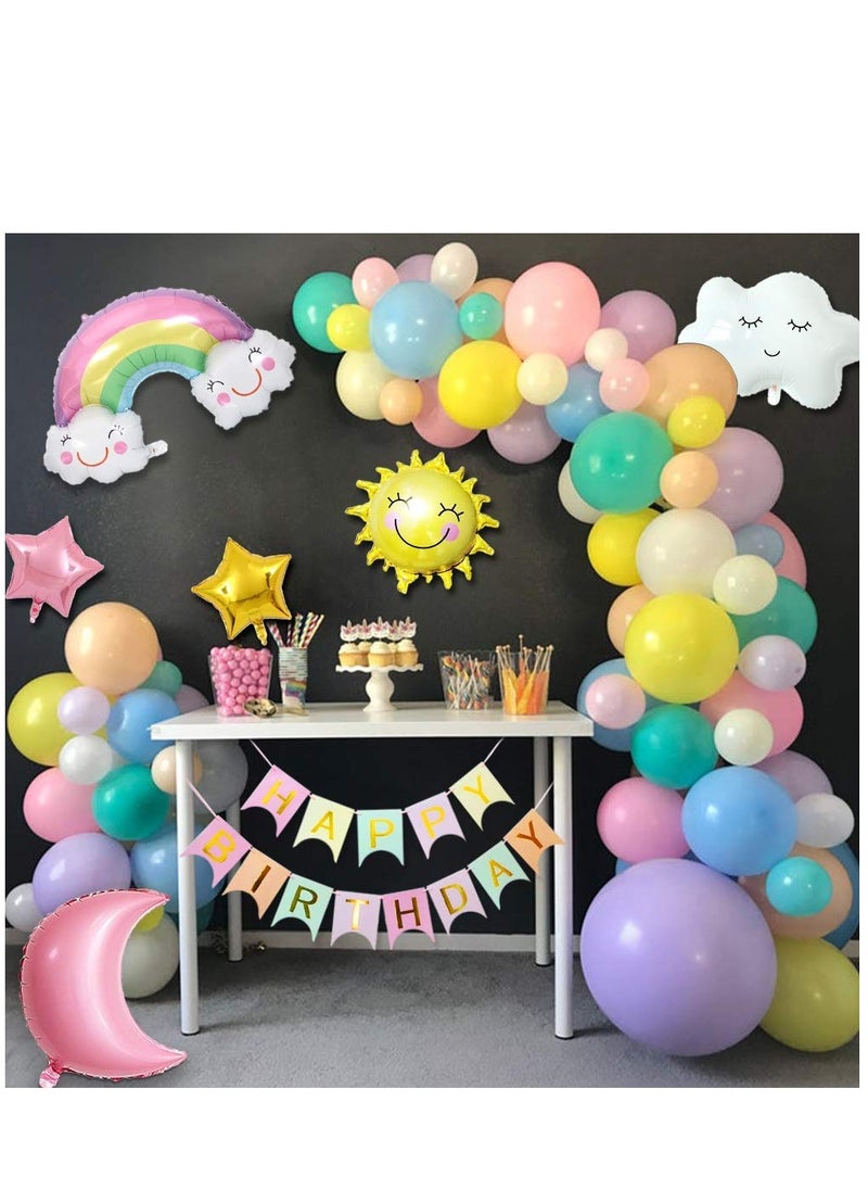 KASTWAVE - Happy Birthday Decorations Banner, Sun Moon Clouds Rainbow Sky Star Foil Balloon Birthday Party Supply - Image 1
