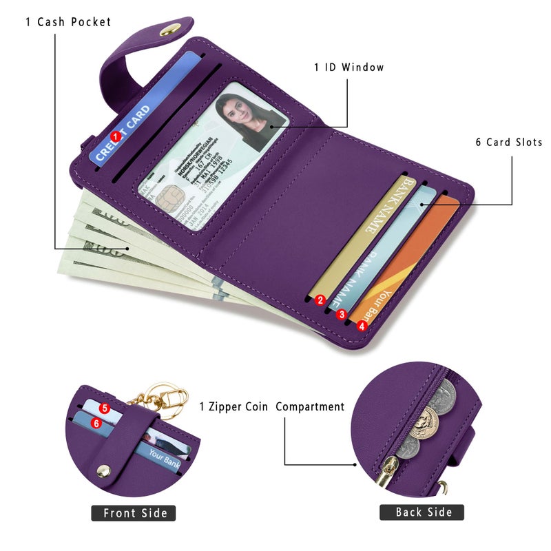 Airkit Small Wallets Woman RFID Blocking Leather Credit Card Holder - with ID Window - Card Wallets for Women - with Zipper Coin Purse - Keychain Wallet - Image 2