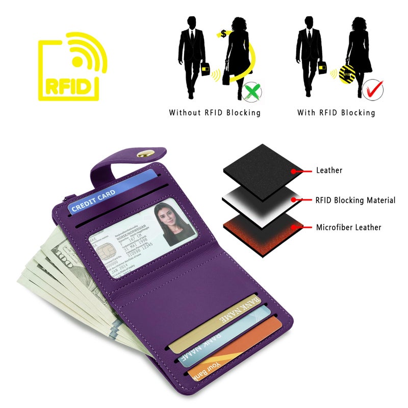 Airkit Small Wallets Woman RFID Blocking Leather Credit Card Holder - with ID Window - Card Wallets for Women - with Zipper Coin Purse - Keychain Wallet - Image 5
