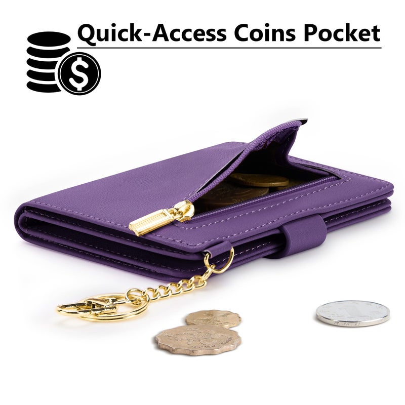 Airkit Small Wallets Woman RFID Blocking Leather Credit Card Holder - with ID Window - Card Wallets for Women - with Zipper Coin Purse - Keychain Wallet - Image 3