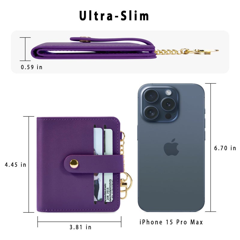 Airkit Small Wallets Woman RFID Blocking Leather Credit Card Holder - with ID Window - Card Wallets for Women - with Zipper Coin Purse - Keychain Wallet - Image 4