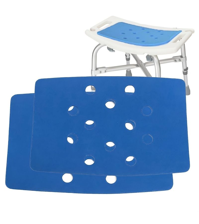 2 Pcs Non Slip Shower Stool Cushions With Holes Adhesive EVA Rubber For Bathroom Seat Stability Bench Bathtub Cushion 14 X 9 Inch Suitable For Elderly And Disabled - Image 1