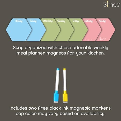 3 Lines Weekly Meal Planner | Acrylic Honeycomb Design for Fridge Magnets with Markers | Stay Organized | Adorable Meal Planner Magnets for Each Day of The Week | 7 Pcs.. - Image 5