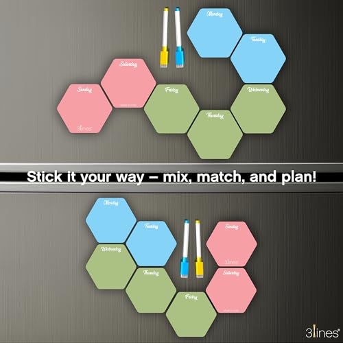 3 Lines Weekly Meal Planner | Acrylic Honeycomb Design for Fridge Magnets with Markers | Stay Organized | Adorable Meal Planner Magnets for Each Day of The Week | 7 Pcs.. - Image 3