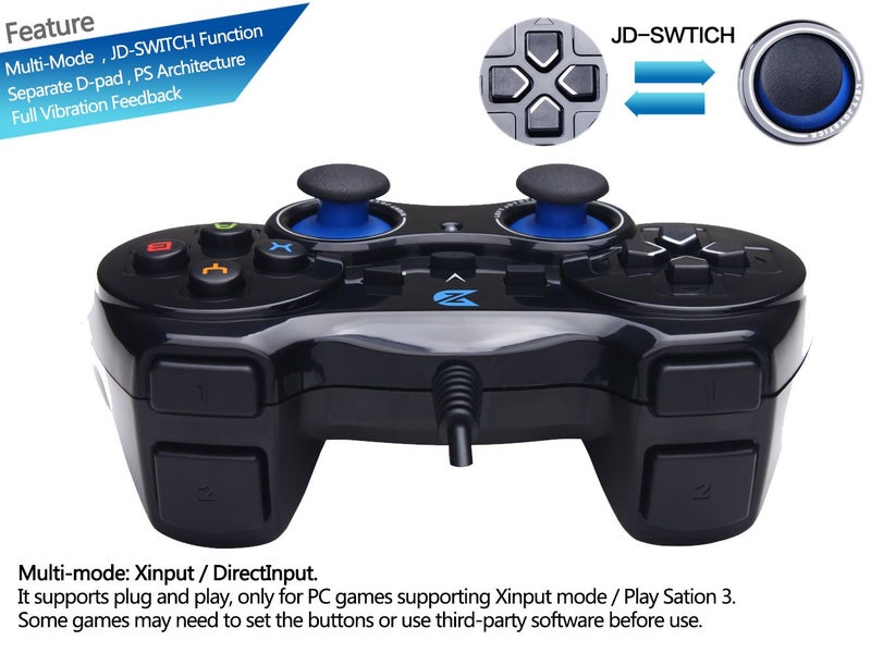 ZD-V+ USB Wired Gaming Controller Gamepad For PC/Laptop Computer(Windows XP/7/8/10/11) & PS3 & Android & Steam - [Black] - Image 3