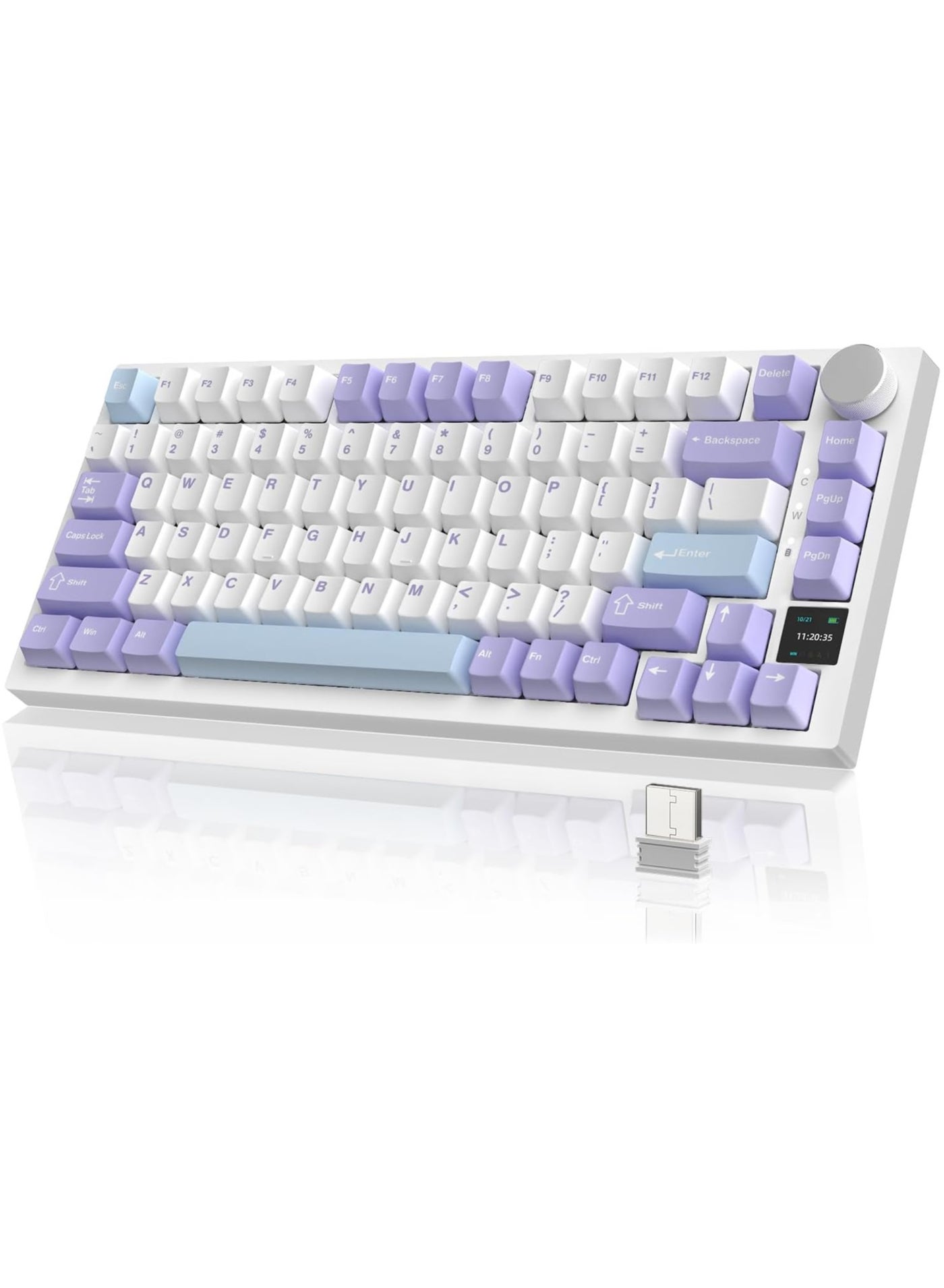 AK820 Pro Gaming Keyboard,Mechanical Keyboard with TFT Smart Display&Knob,2.4G Wireless/BT5.1/USB-C Wired,75% ANSI Layout,5 Sound Absorbing Foams,Hot-Swap Linear Switch,RGB Backlit,for PC,MAC,Purple