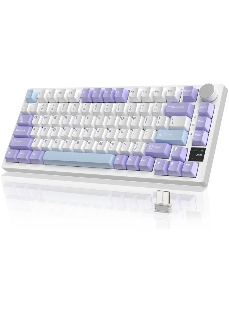 Ajazz AK820 Pro Gaming Keyboard,75% Gasket-mounted Mechanical Keyboard with TFT Screen, RGB Light,3 Modes(Bluetooth 5.1/2.4G Wireless & Type-C Wired), Sound Dampening Foams (Purple, flying fish switch) - Image 1