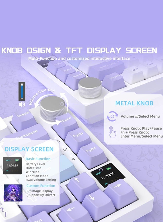 Ajazz AK820 Pro Gaming Keyboard,75% Gasket-mounted Mechanical Keyboard with TFT Screen, RGB Light,3 Modes(Bluetooth 5.1/2.4G Wireless & Type-C Wired), Sound Dampening Foams (Purple, flying fish switch) - Image 3