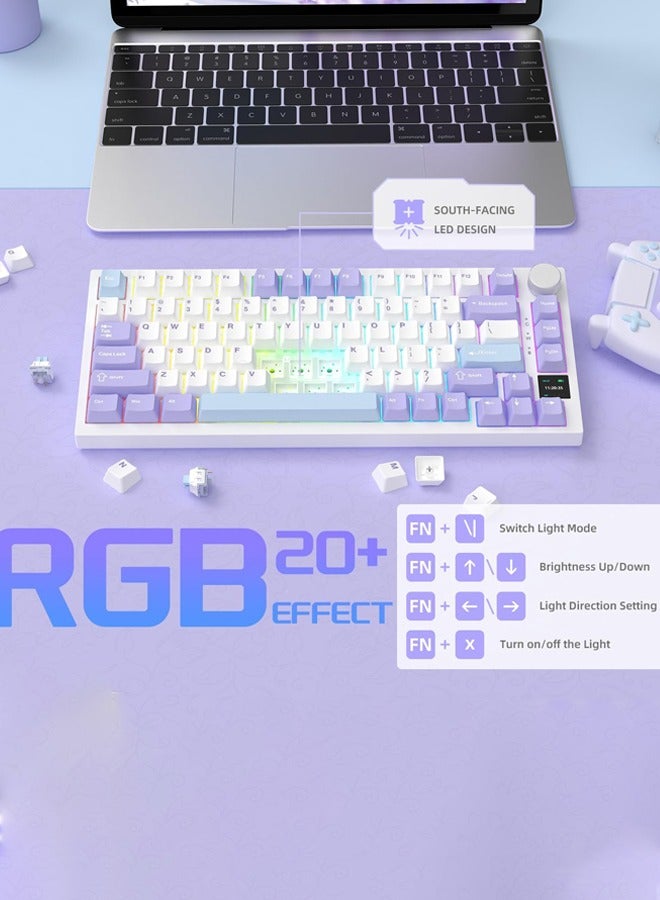 Ajazz AK820 Pro Gaming Keyboard,75% Gasket-mounted Mechanical Keyboard with TFT Screen, RGB Light,3 Modes(Bluetooth 5.1/2.4G Wireless & Type-C Wired), Sound Dampening Foams (Purple, flying fish switch) - Image 5