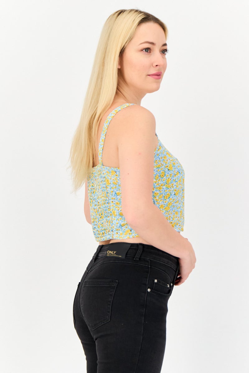 ONLY Women Square Neck Sleeveless Floral Print Tank Top, Multicolor - Image 3