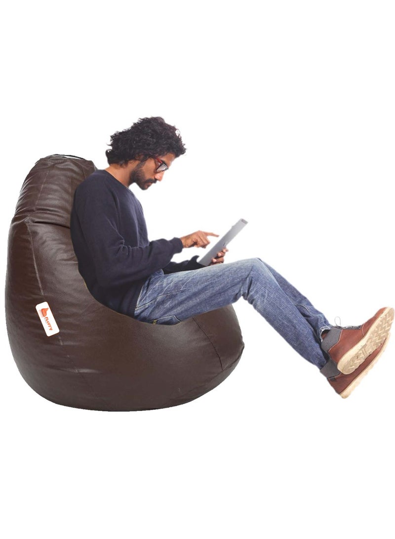 Fluffy Premium Leather Fabric Classic Brown Bean Bag XXXL - Image 2